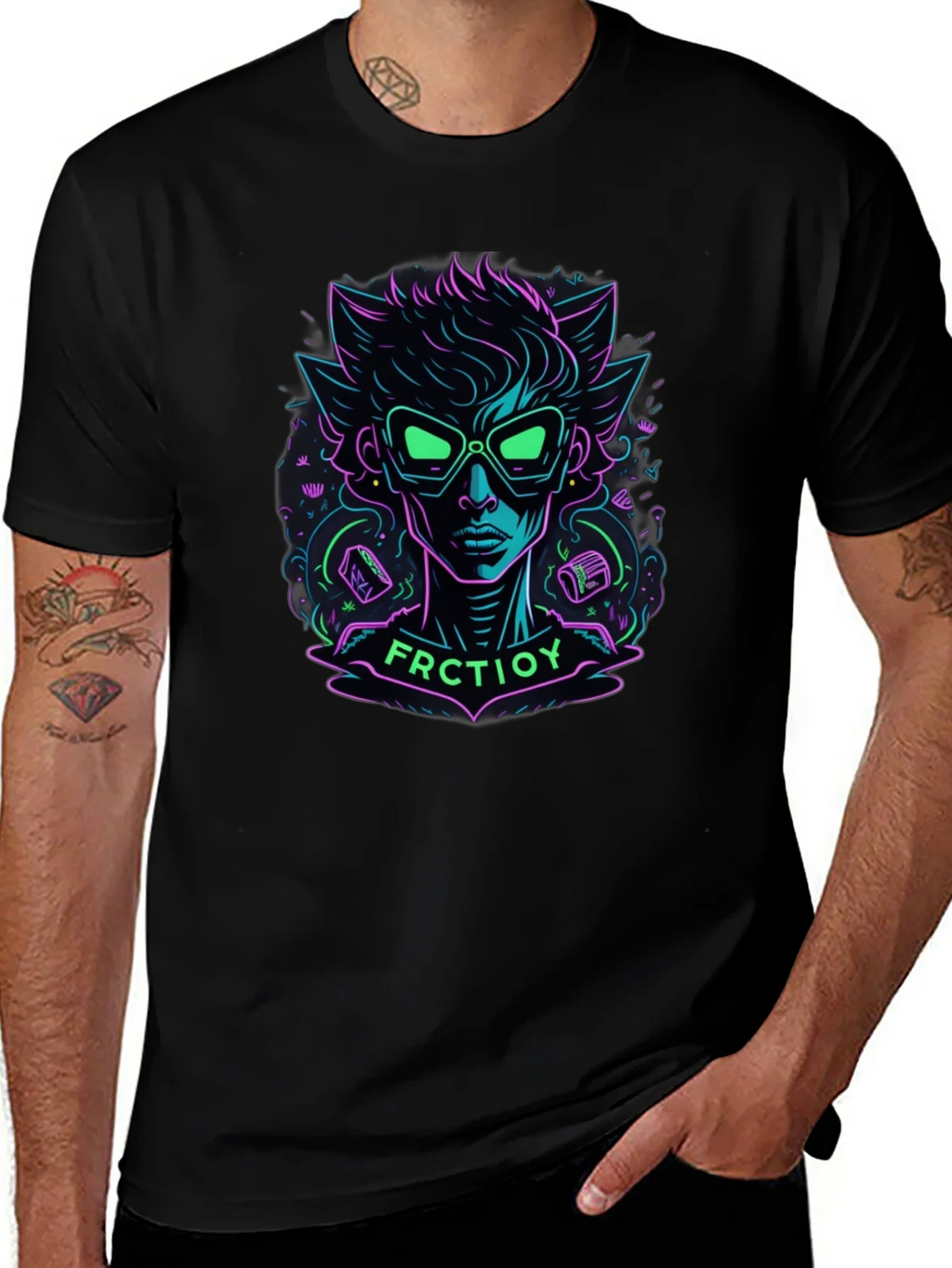 Neon Cartoon Character Graphic Tee product image 1