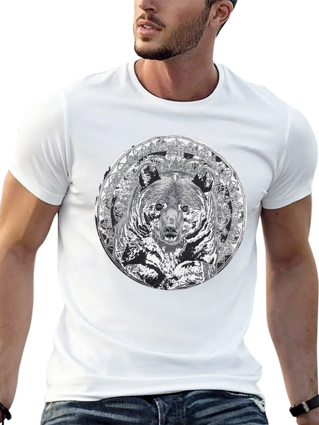 Bear Mandala Graphic Tee - Black Cotton Blend Shirt product image 8