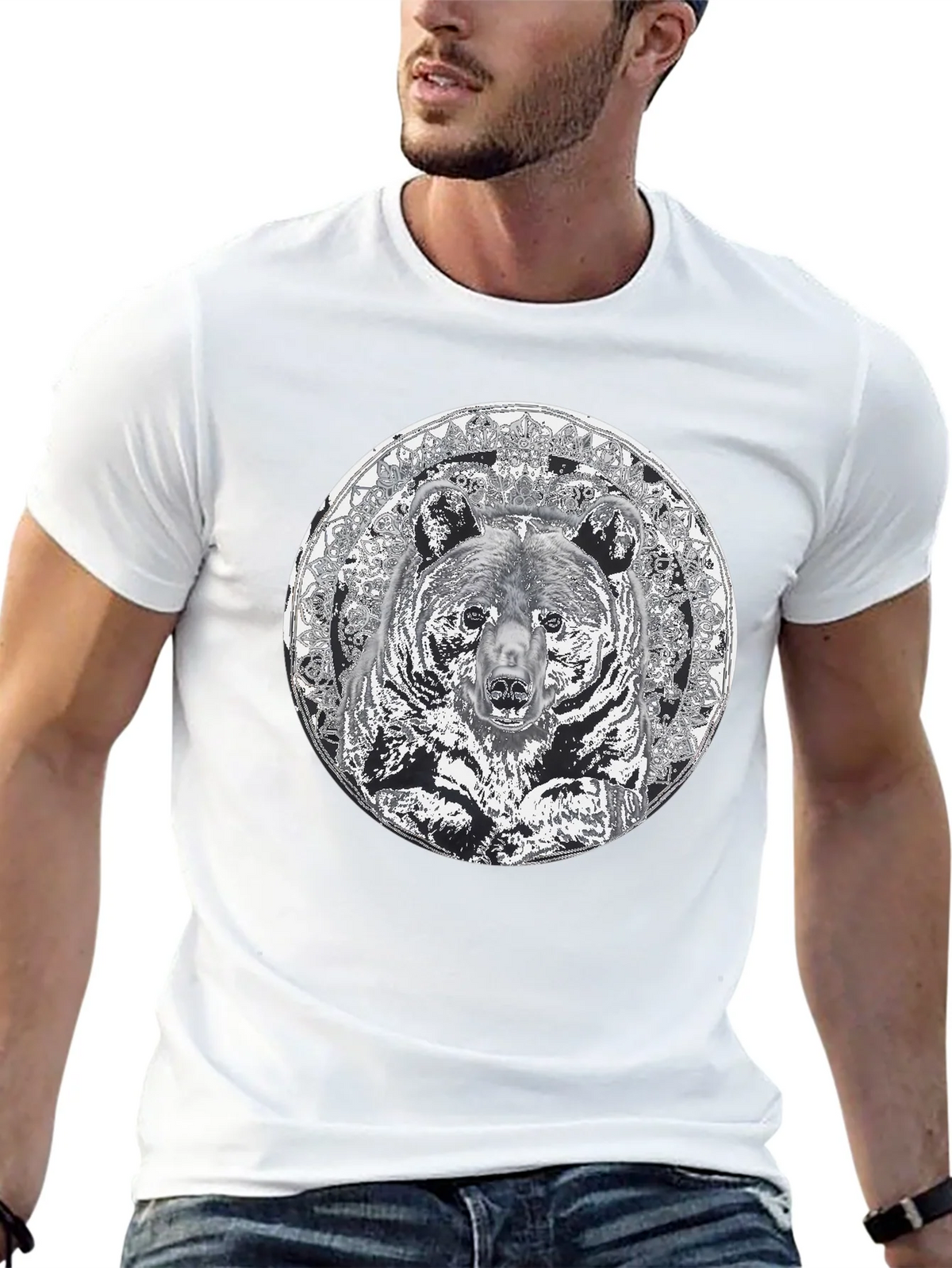Bear Mandala Graphic Tee - Black Cotton Blend Shirt product image 8