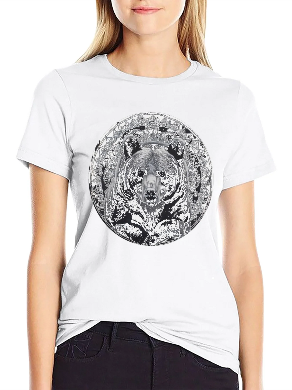 Bear Mandala Graphic Tee - Black Cotton Blend Shirt product image 5