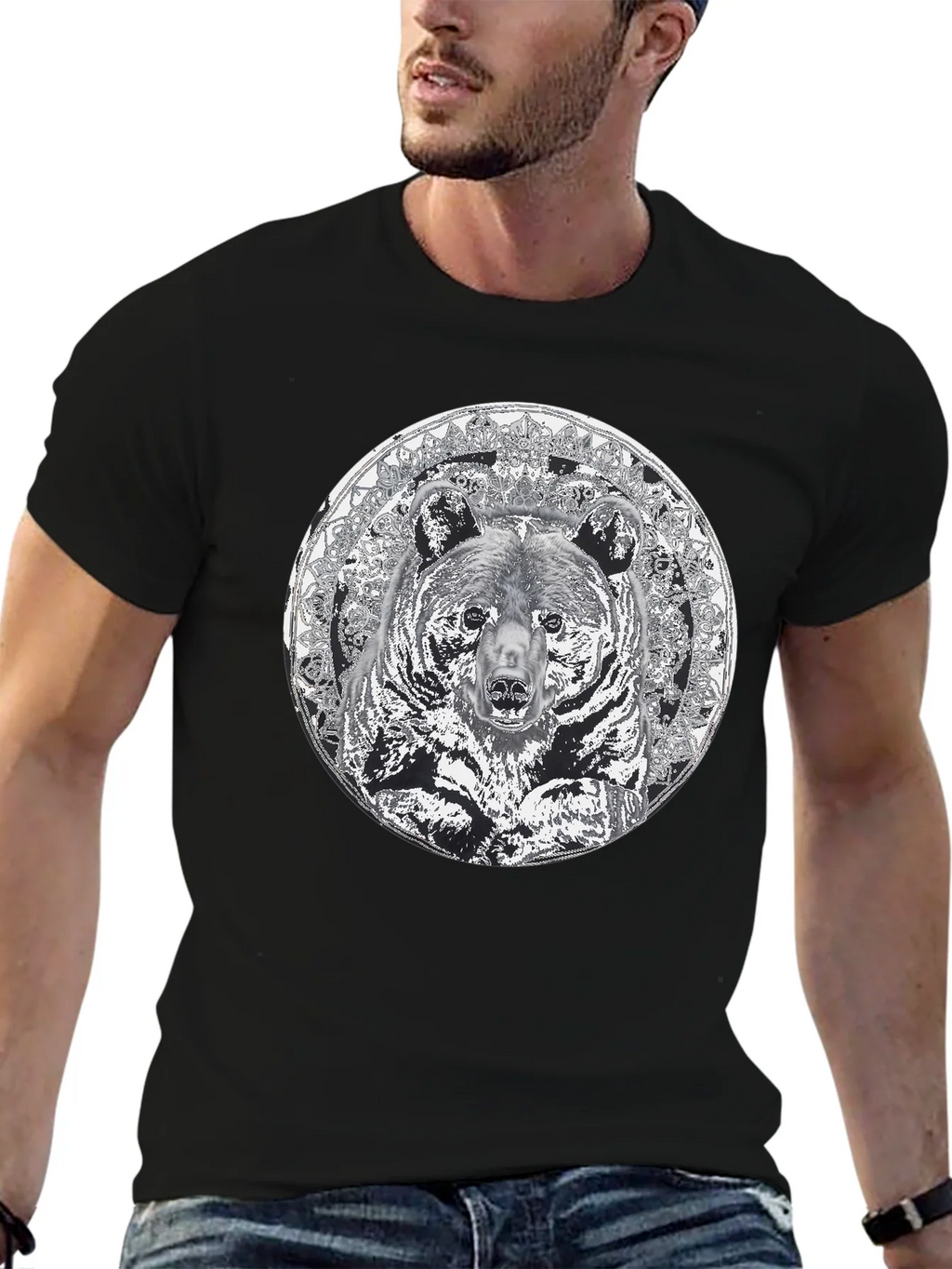 Bear Mandala Graphic Tee - Black Cotton Blend Shirt product image 3