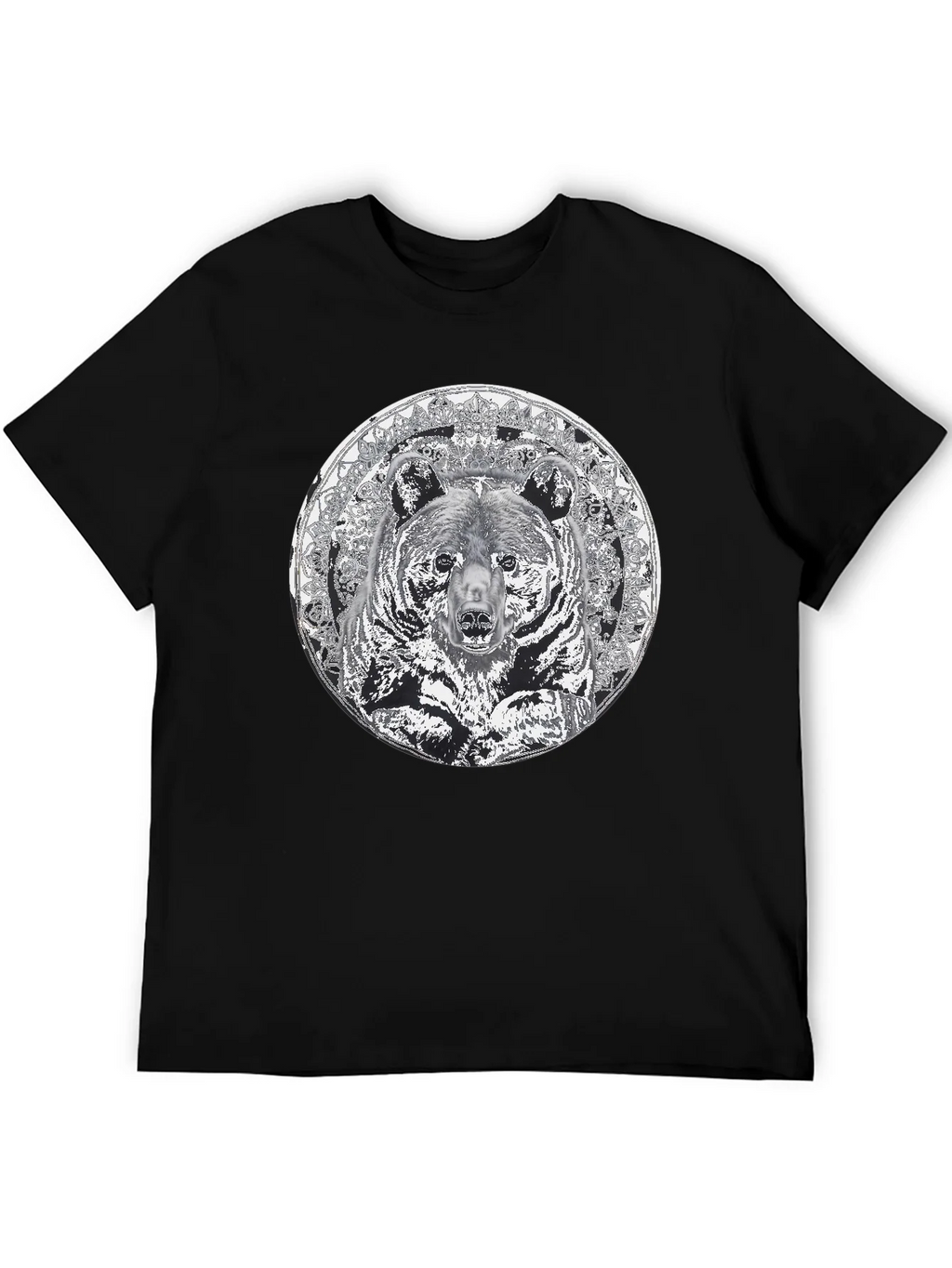 Bear Mandala Graphic Tee - Black Cotton Blend Shirt product image 2