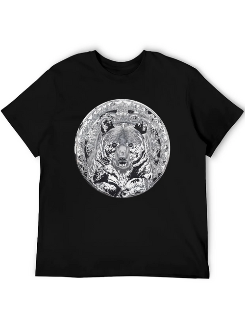 Bear Mandala Graphic Tee - Black Cotton Blend Shirt product image 2
