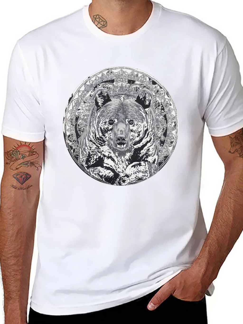 Bear Mandala Graphic Tee - Black Cotton Blend Shirt product image 4